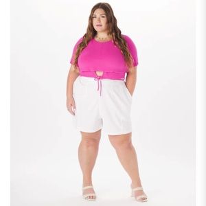 Dominique" Viscose Tie-Around Crop Top in Fuchsia